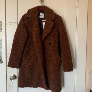 Zara teddy bear peacoat brown boucle jacket